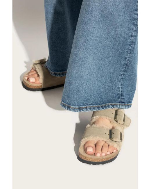 Birkenstock White Arizona Taupe Suede Sandals