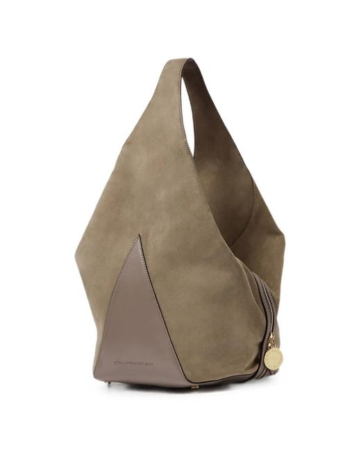 Stella McCartney Brown Logo-Print Panelled Shoulder Bag