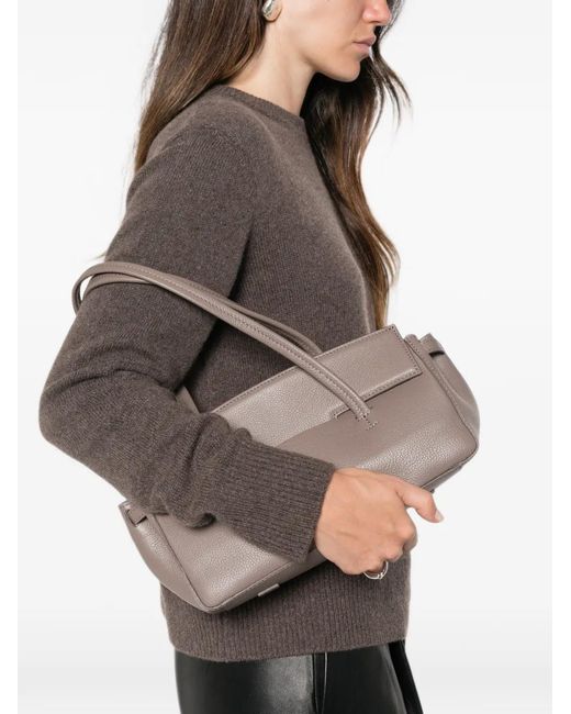 Liviana Conti Gray Grained Leather Shoulder Bag