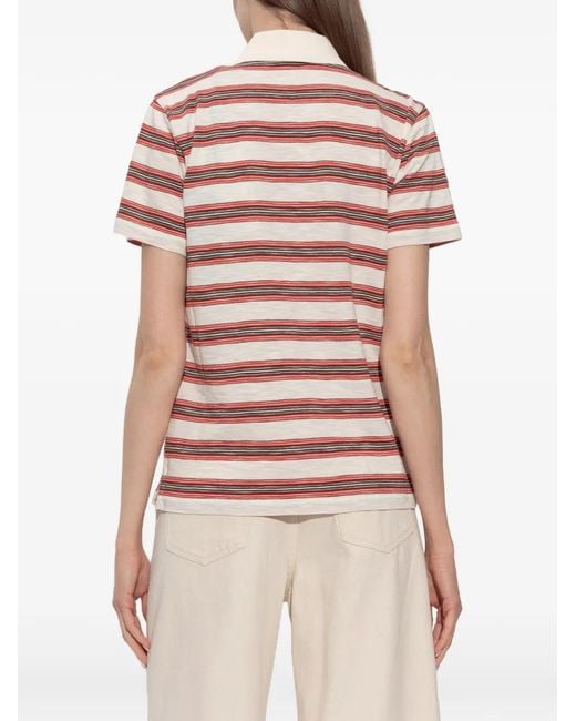 Moncler Pink Striped Logo-Patch Polo Shirt
