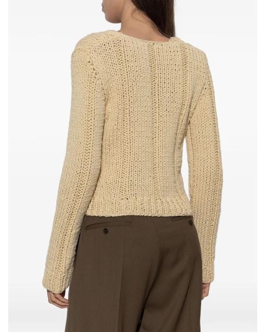 Jil Sander Natural Cable-Knit V-Neck Sweater