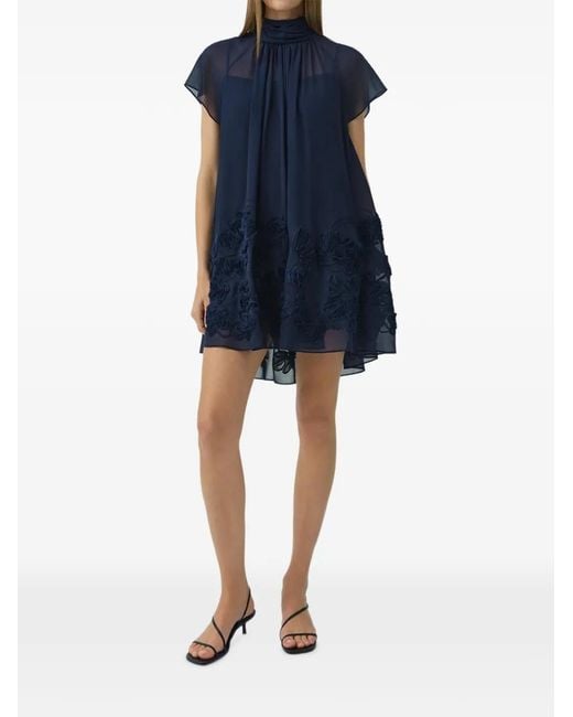 Jonathan Simkhai Blue Aviel Floral-Appliqué Mini Dress