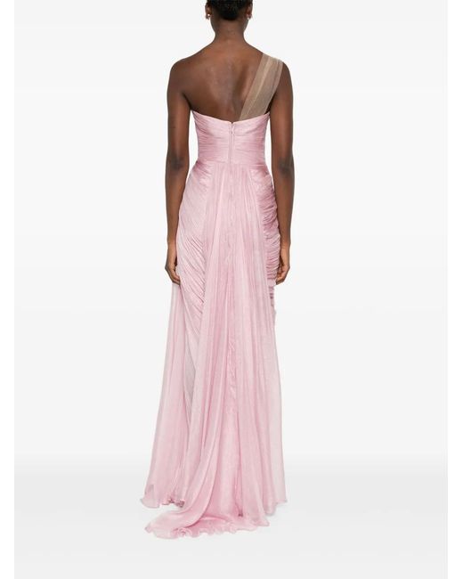 IRIS SERBAN Pink Elemiah Feather-Trim Gown