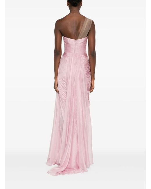 IRIS SERBAN Pink Elemiah Feather-Trim Gown
