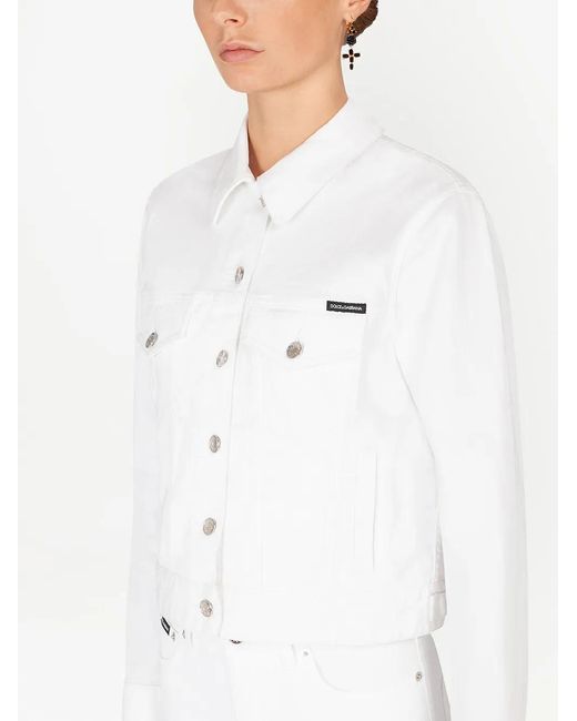 Dolce & Gabbana White Logo-Appliqué Denim Jacket