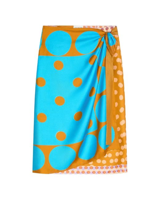 Dries Van Noten Blue Scarfy Skirt Pareo Geometric Print