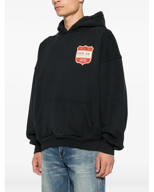 Rhude Black Logo-Print Hoodie for men