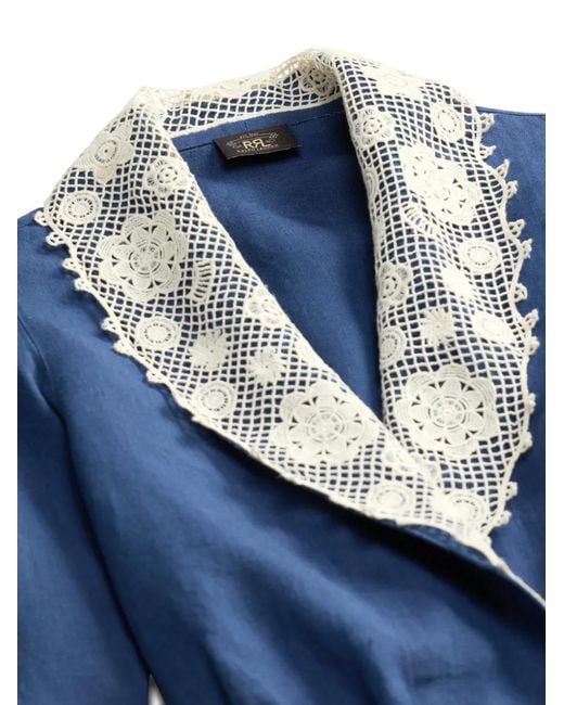 RRL Blue Lace-Trim Wrap Blouse