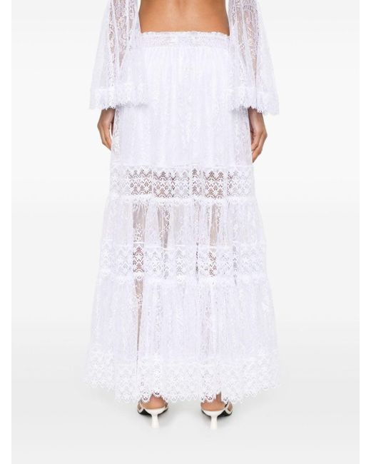 Charo Ruiz White Simet Lace Long Skirt