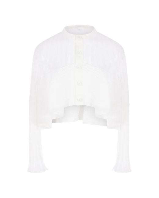 CFCL White Ribbed-Knit Cropped Shirt