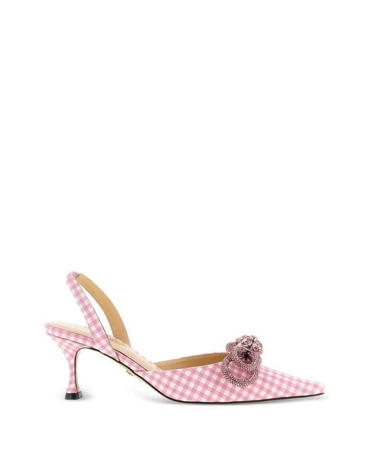 Mach & Mach Pink Vichy-Print Bow-Detail Slingbacks