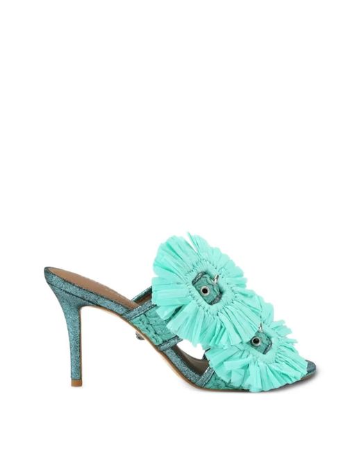 Kurt Geiger Green Buckle-Fastening Fringed Heeled Sandals