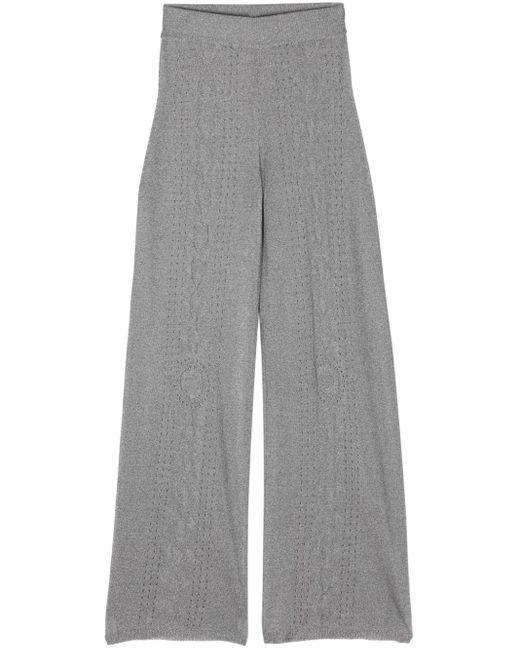 MARINE SERRE Gray Pointelle-knit Lurex Flared Trousers