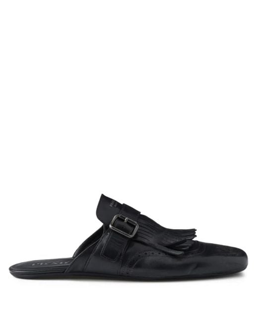 Prada Black Shuffle Fringed Leather Mules for men