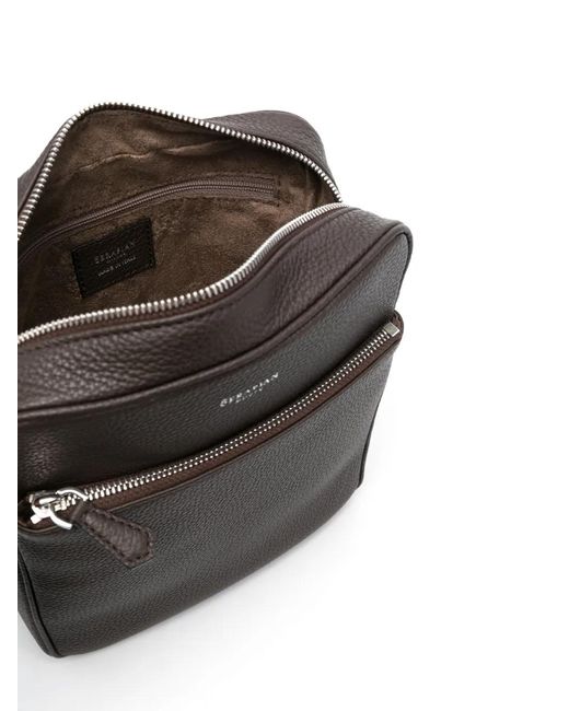Serapian Black North South Leather Messenger Bag for men