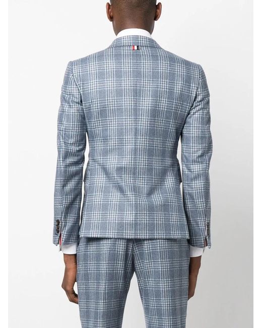 Thom Browne Blue Check-Print Wool-Cashmere Suit Jacket for men