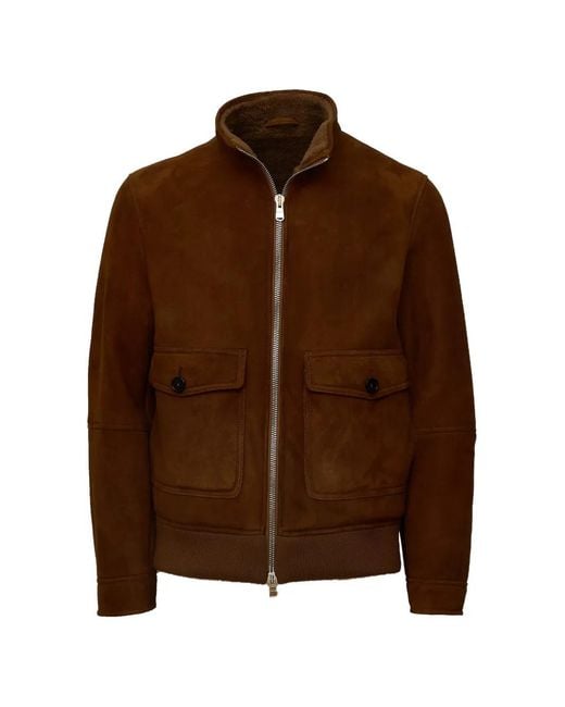 Dondup Brown Shearling Zip-Up Jacket for men