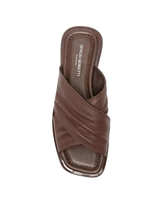 SERGIO MORETTI FIRENZE Brown Crossover-Strap Ruched Sandals