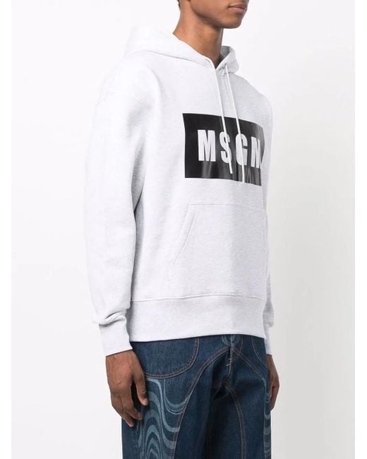 MSGM White Logo-Print Cotton Hoodie for men