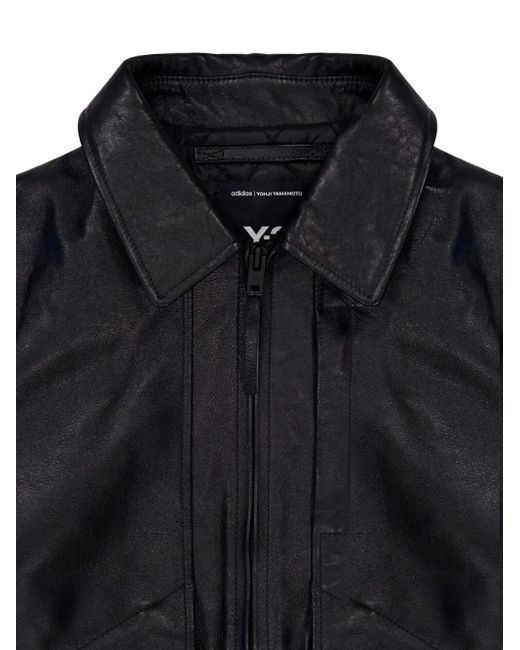 Y-3 Black Zipped-Front Leather Jacket for men
