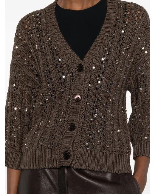 Peserico Brown Sequin Button Knitwear