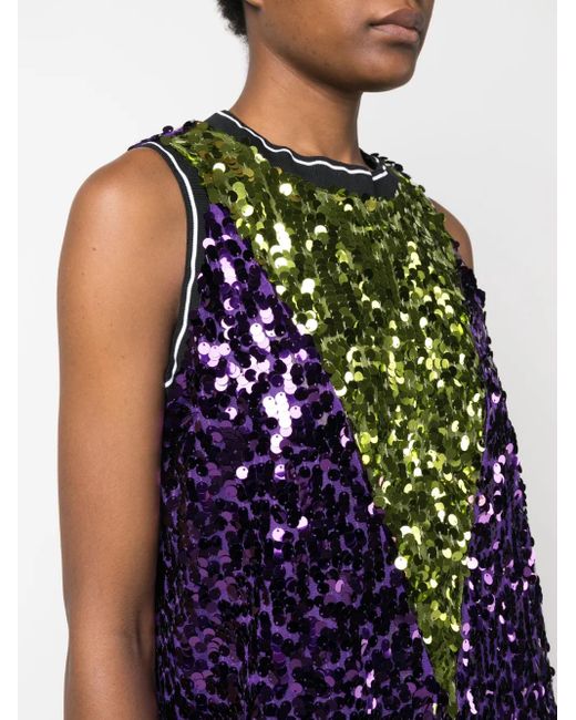 Plan C Purple Colour-Block Sequin Midi Dress