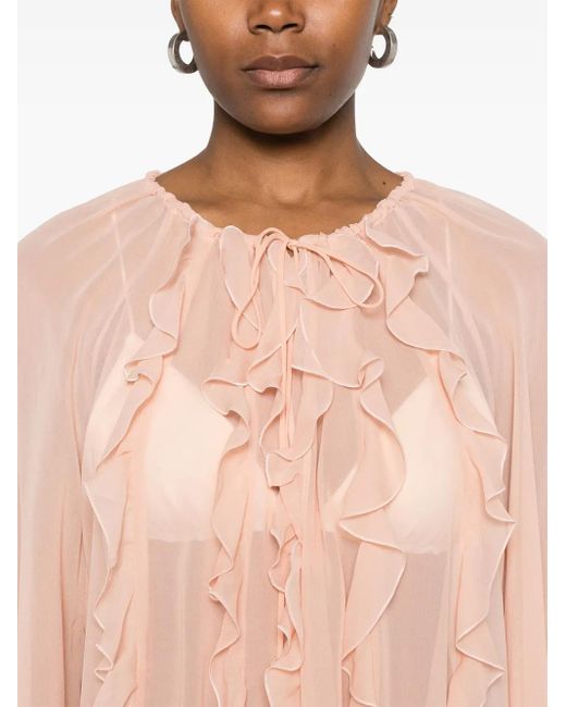 Blumarine Pink Georgette Ruffled Blouse