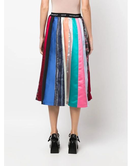 Viktor & Rolf Blue Mix-Print A-Line Midi Skirt