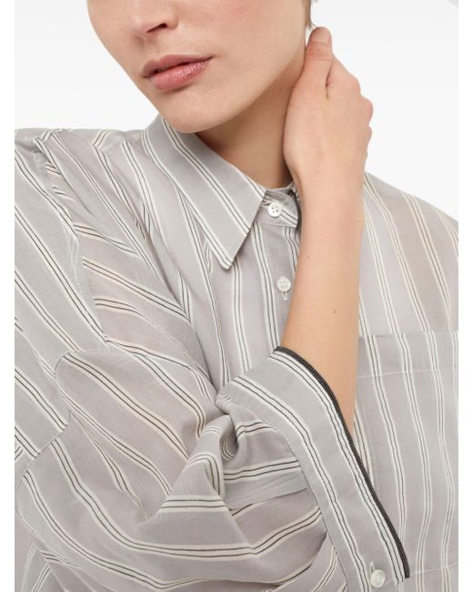 Brunello Cucinelli White Striped Button-up Shirt