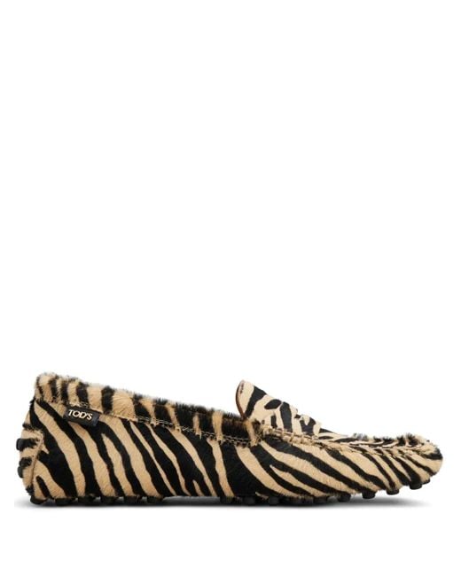 Tod's Black Gommino Driving Shoes In Pony-skin Effect Leather