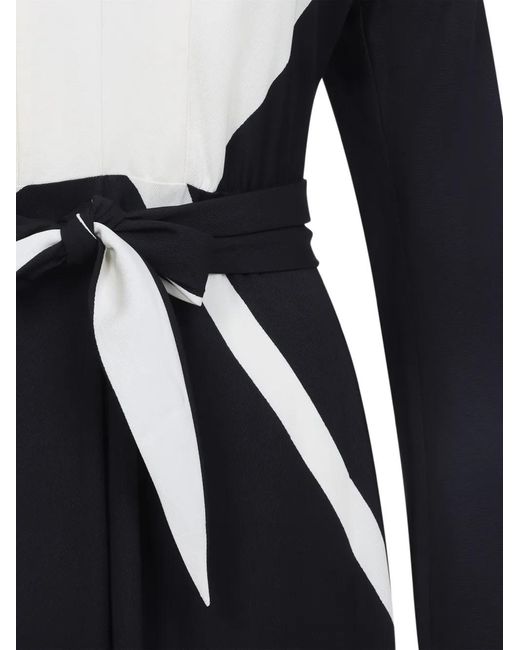 Alberta Ferretti Blue V-Neck Long-Sleeve Midi Dress