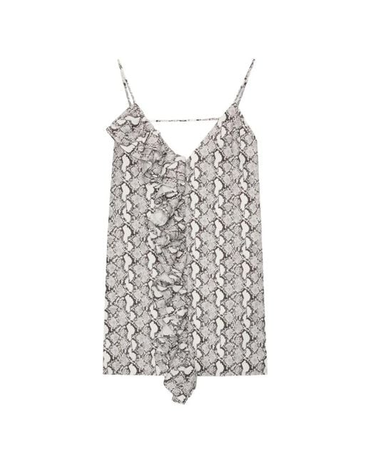 MSGM Gray Ruffled-Detail Snakeskin-Print Mini Dress
