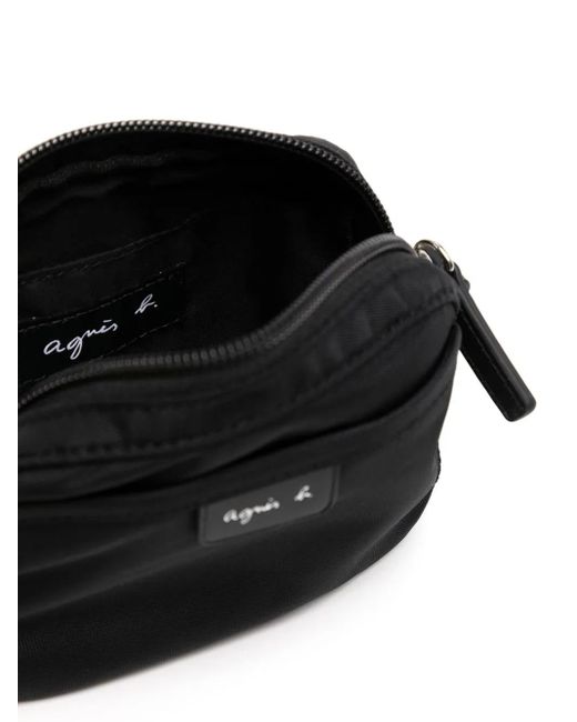 Agnes B. Black Curved Logo-Patch Wallet