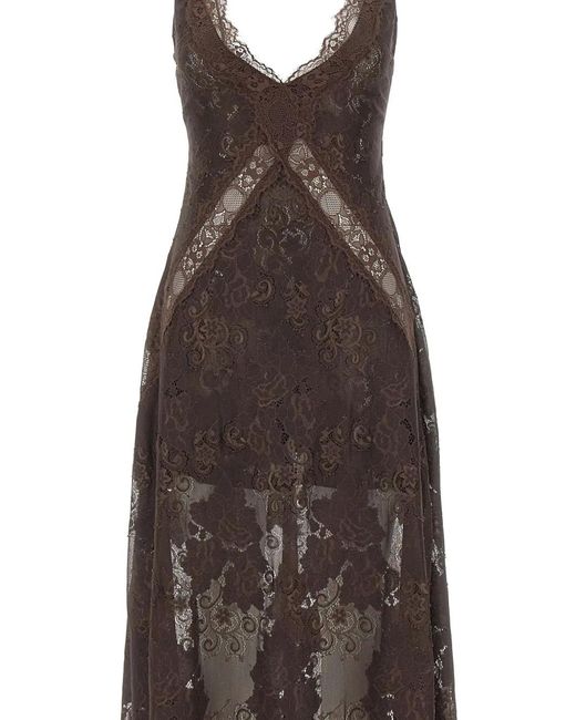 Herskind Brown Soray Floral-Lace V-Neck Midi Dress