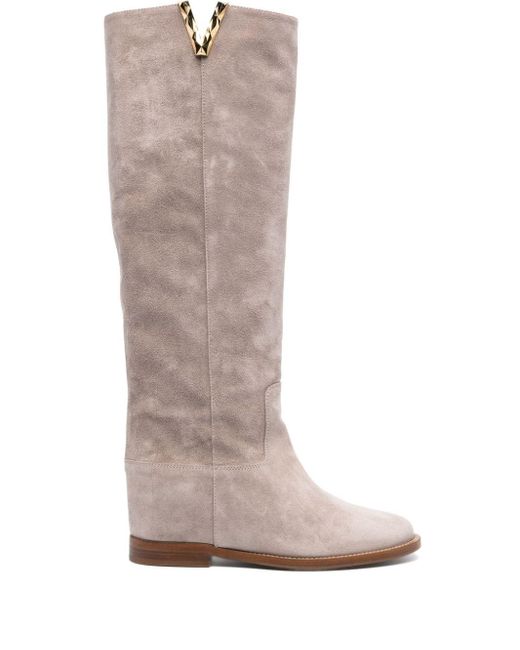 Via Roma 15 Logo-plaque Knee Boots in het Natural