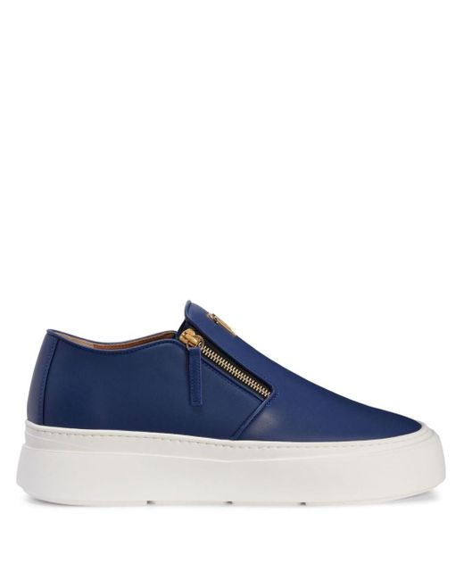 Giuseppe Zanotti Blue Gz Mike Zip Leather Loafers for men