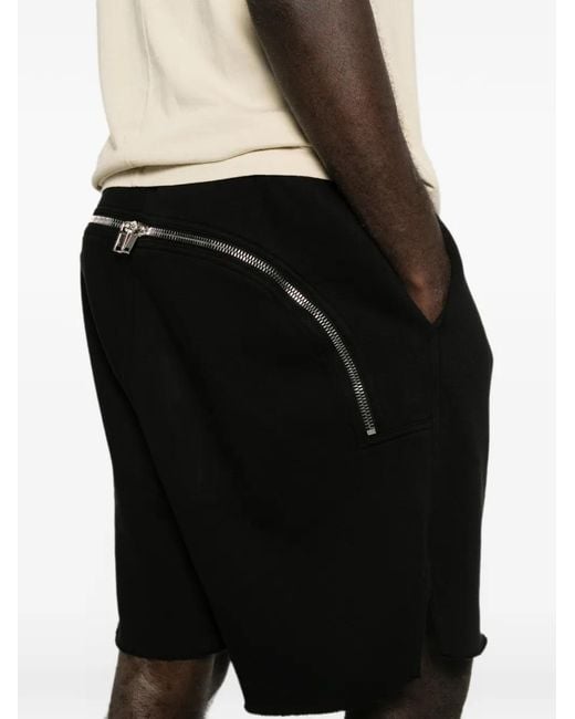 Rick Owens Black Drawstring Zip-Detail Cotton Shorts for men