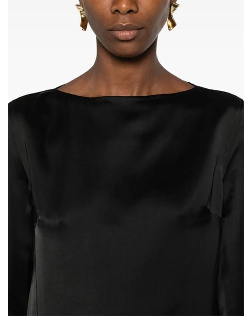 Totême  Black Long-Sleeve Satin Top