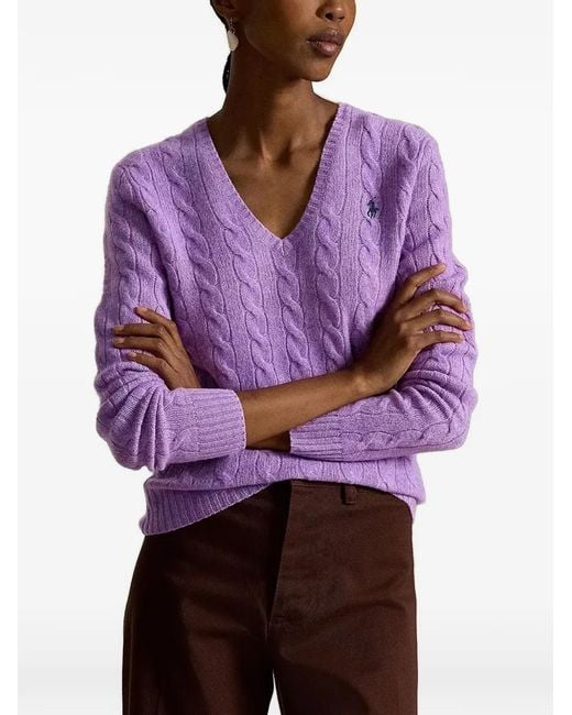 Polo Ralph Lauren Purple Cable-Knit V-Neck Sweater