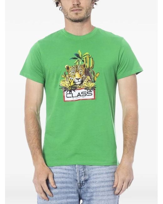 Roberto Cavalli Green Graphic-Print T-Shirt for men