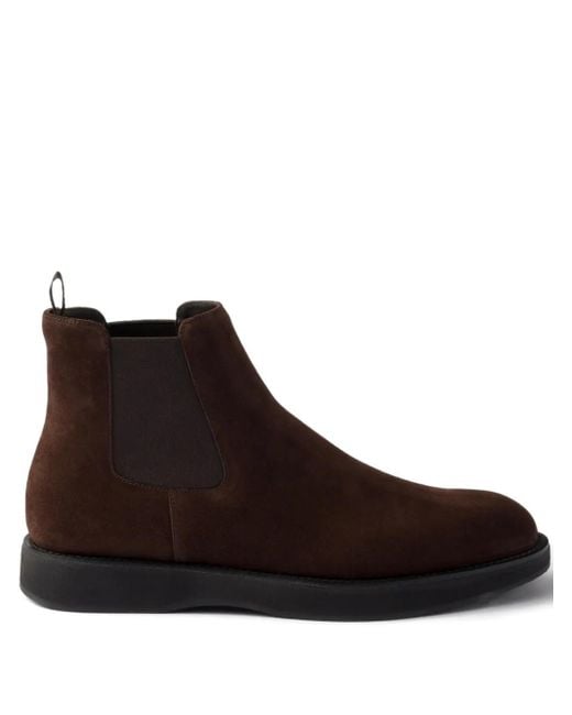 Prada Brown Elasticated-Panel Chelsea Boots for men