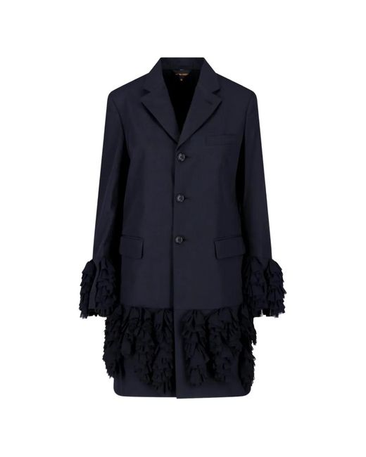 Comme des Garçons Blue Ruffled-Trim Single-Breasted Blazer