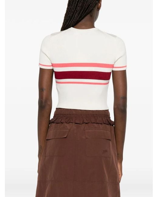 Self-Portrait Red Striped Ribbed-Knit T-Shirt