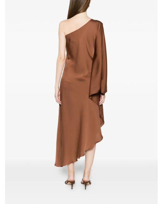 Silk95five Brown One-Shoulder Asymmetric Dress