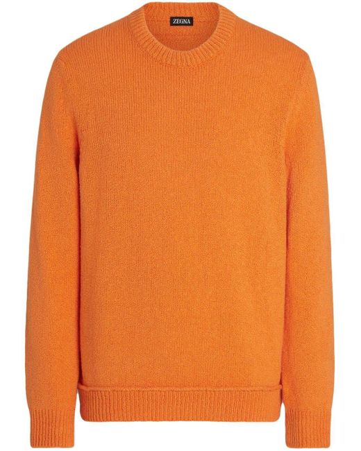 Zegna Orange Crew-neck Cotton-blend Jumper for men