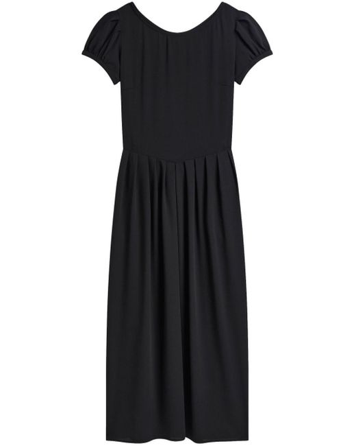 Agnes B. Black Felicita Puff-sleeve Midi Dress