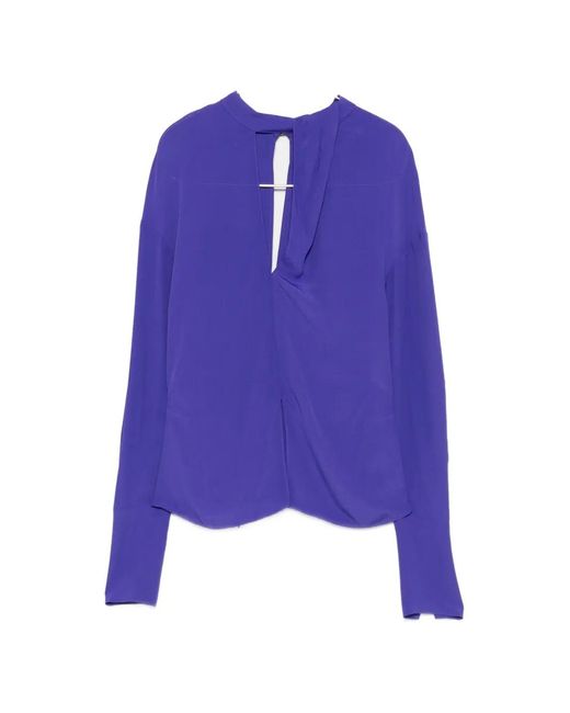 Patrizia Pepe Purple Cut-Out V-Neck Blouse