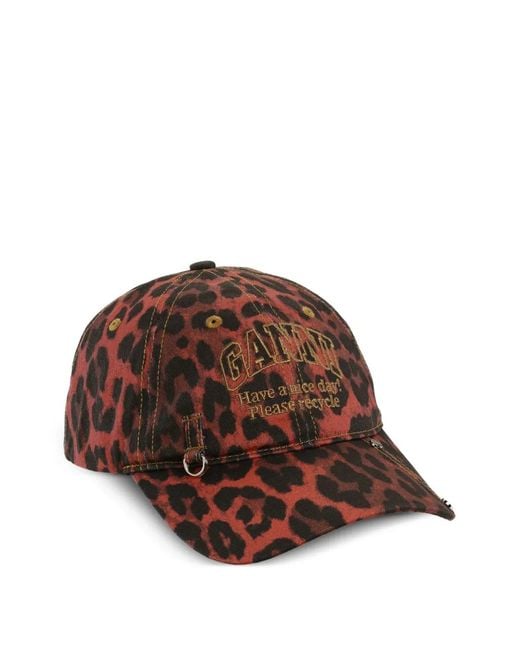 Ganni Brown Leopard-Print Cap