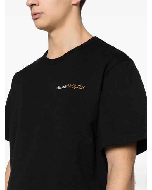 McQueen Black Graffiti Logo-Print Relaxed-Fit Cotton-Jersey T-Shirt for men
