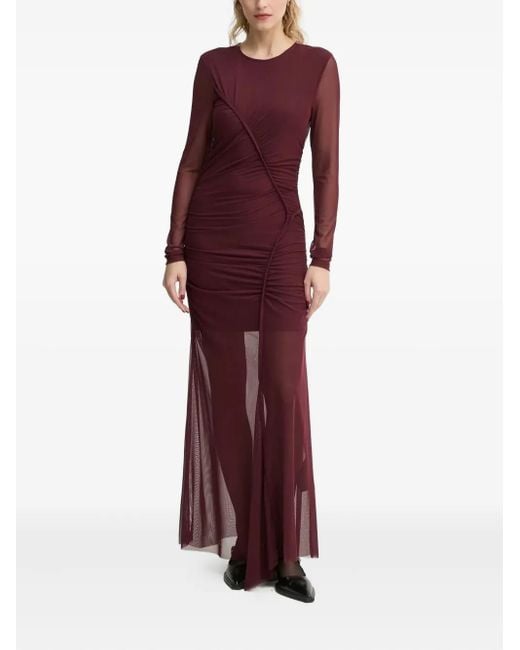 Gestuz Purple Mesh-Paneled Gathered Dress